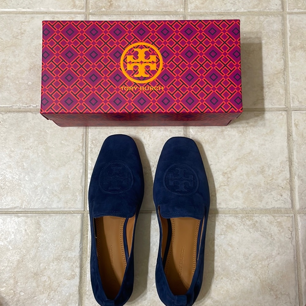 Tory Burch Leigh Blue Suede Elastic Loafer